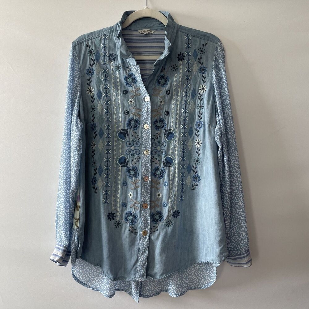 John Mark Embroidered Floral Print Shirt Size M